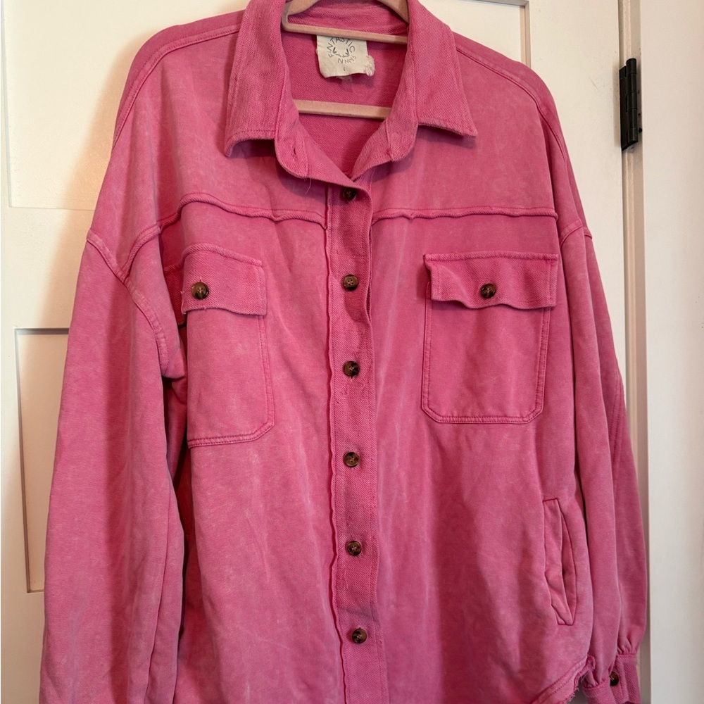 Fantastic Fawn Raw Hem Pink Shacket